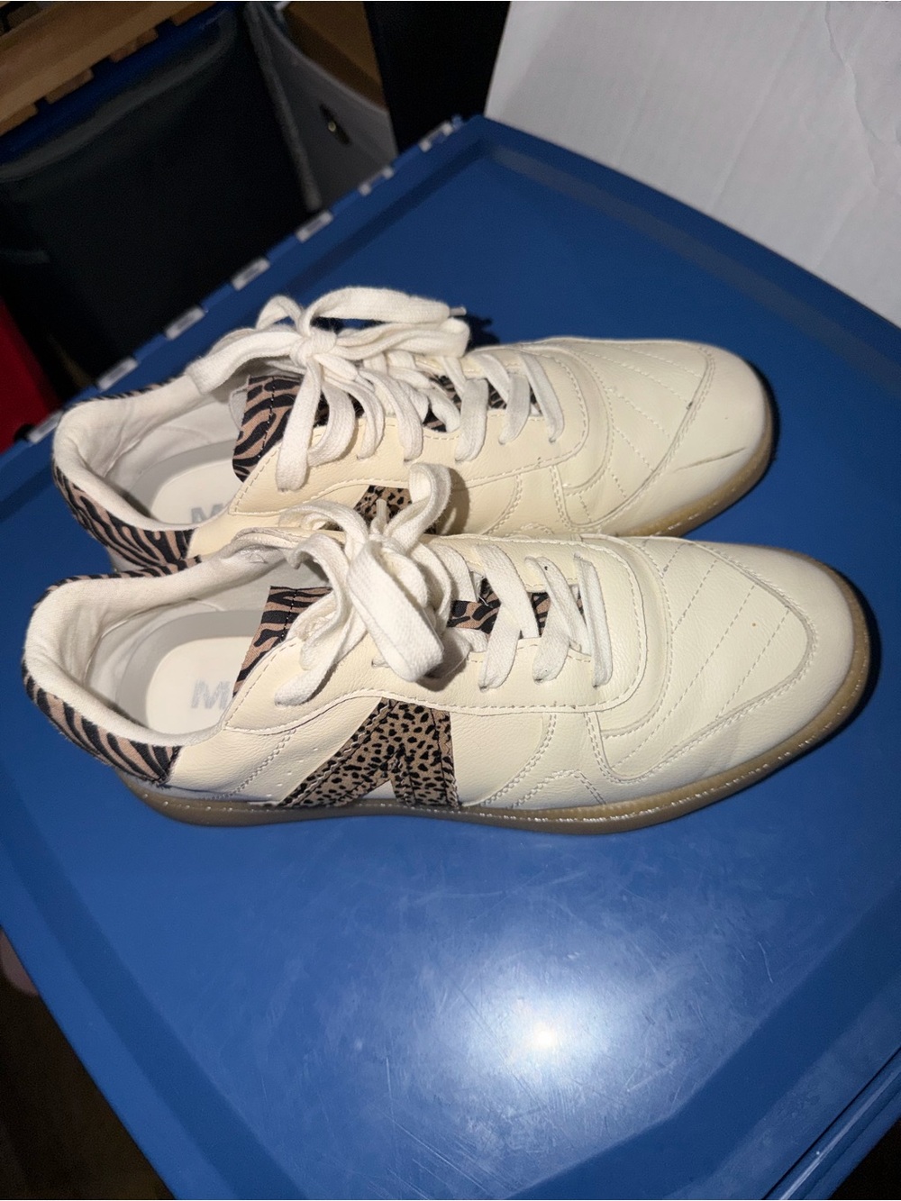 MIA Cream Sneakers with Leopard and Zebra Accents